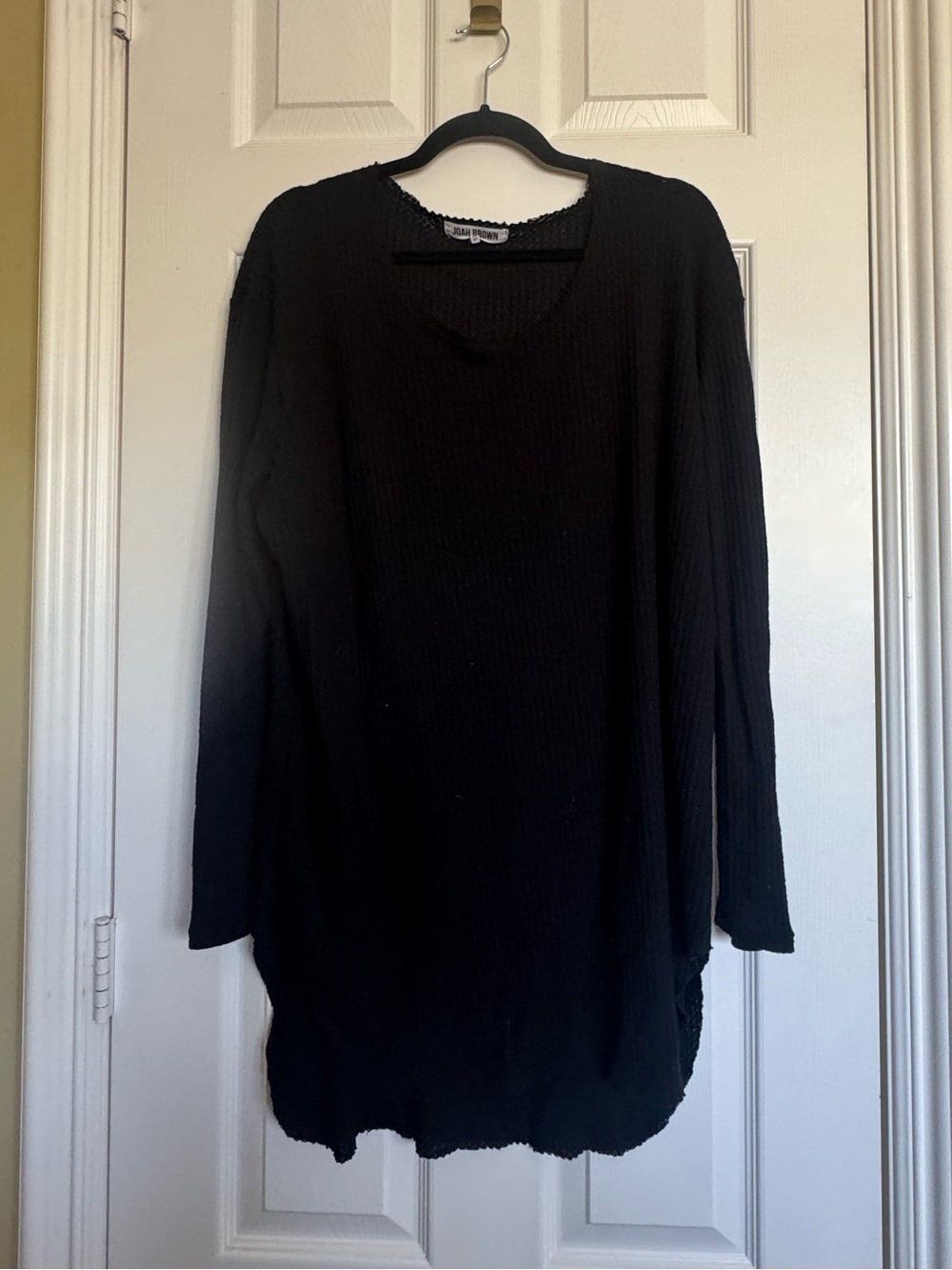 Joah Brown Black Long Sleeve Waffled Women's Top - one Size